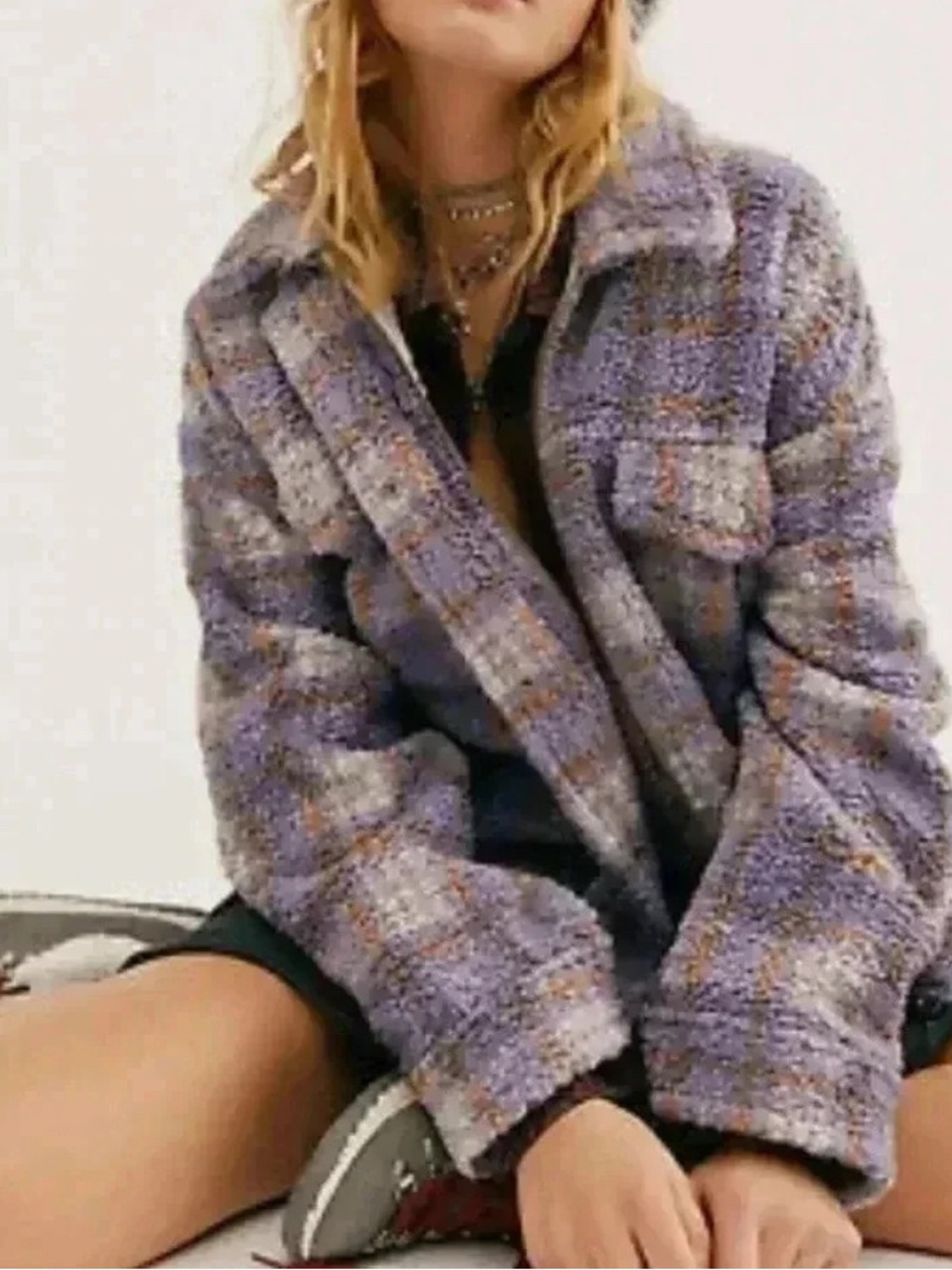 Free People teddy material plaid jacket